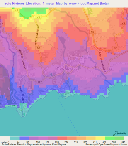 Trois-Rivieres,Guadeloupe Elevation Map