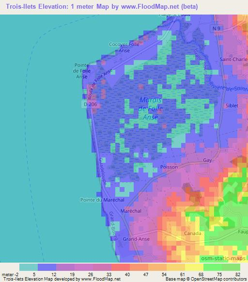 Trois-Ilets,Guadeloupe Elevation Map