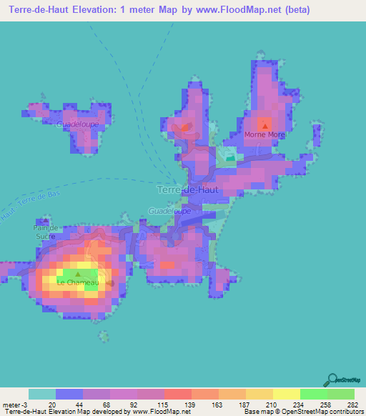 Terre-de-Haut,Guadeloupe Elevation Map