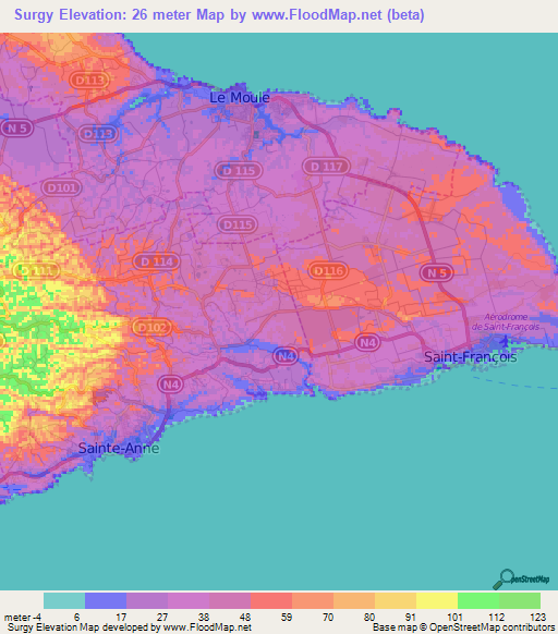Surgy,Guadeloupe Elevation Map