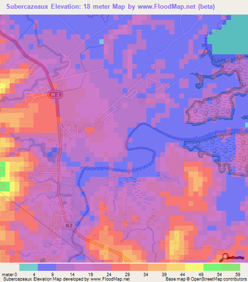 Subercazeaux,Guadeloupe Elevation Map