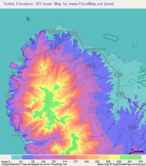 Sofaia,Guadeloupe Elevation Map