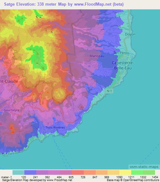 Satge,Guadeloupe Elevation Map
