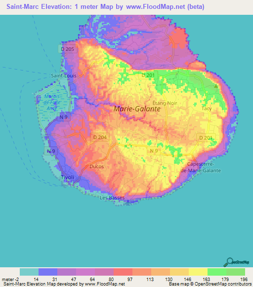 Saint-Marc,Guadeloupe Elevation Map