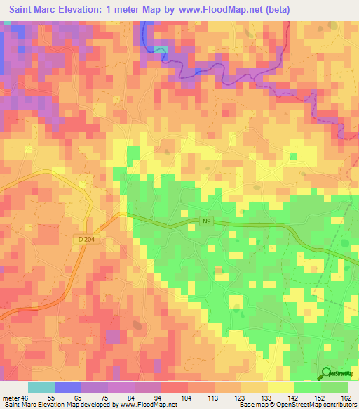 Saint-Marc,Guadeloupe Elevation Map