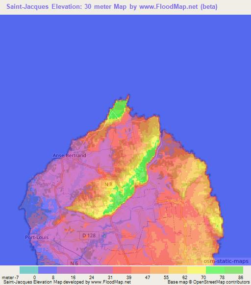 Saint-Jacques,Guadeloupe Elevation Map