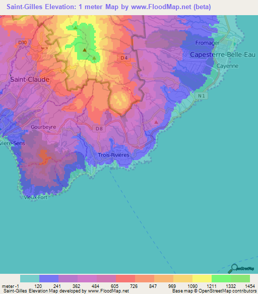Saint-Gilles,Guadeloupe Elevation Map