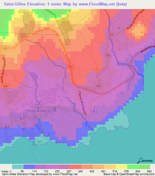 Saint-Gilles,Guadeloupe Elevation Map