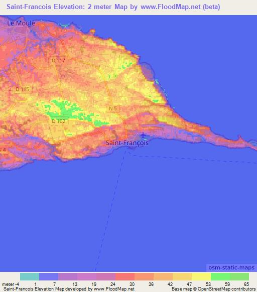 Saint-Francois,Guadeloupe Elevation Map