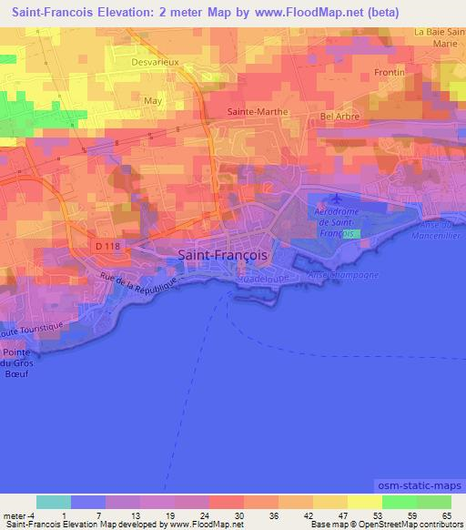 Saint-Francois,Guadeloupe Elevation Map