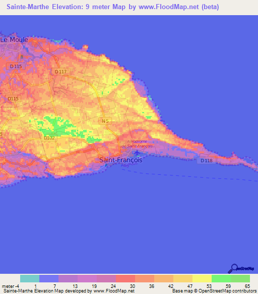 Sainte-Marthe,Guadeloupe Elevation Map