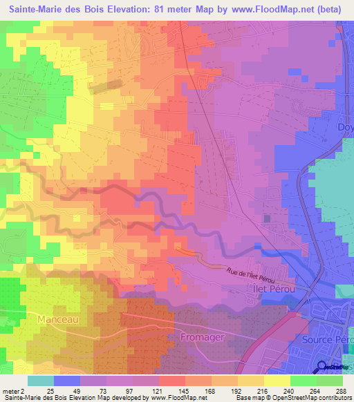 Sainte-Marie des Bois,Guadeloupe Elevation Map