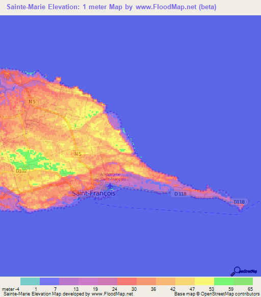 Sainte-Marie,Guadeloupe Elevation Map