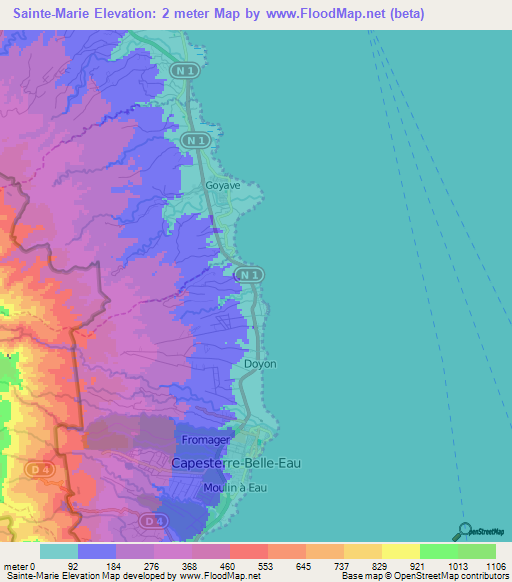 Sainte-Marie,Guadeloupe Elevation Map