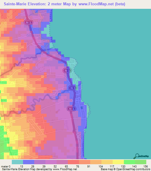 Sainte-Marie,Guadeloupe Elevation Map