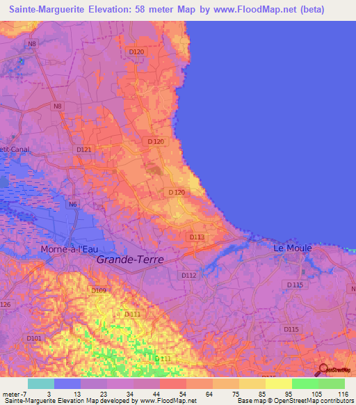 Sainte-Marguerite,Guadeloupe Elevation Map