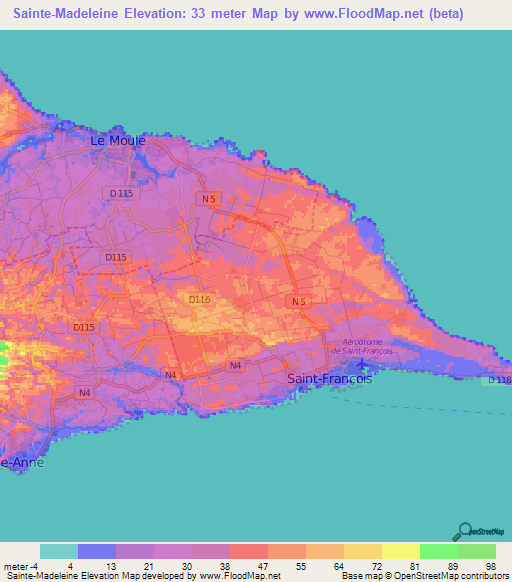 Sainte-Madeleine,Guadeloupe Elevation Map