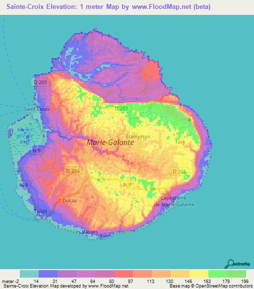 Sainte-Croix,Guadeloupe Elevation Map