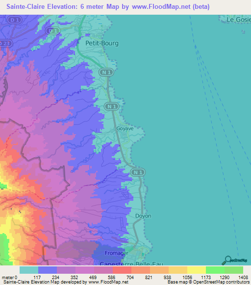 Sainte-Claire,Guadeloupe Elevation Map
