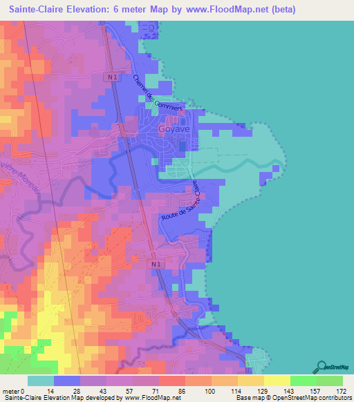 Sainte-Claire,Guadeloupe Elevation Map