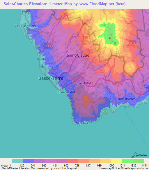 Saint-Charles,Guadeloupe Elevation Map
