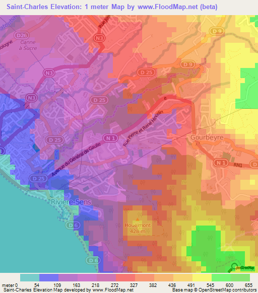 Saint-Charles,Guadeloupe Elevation Map