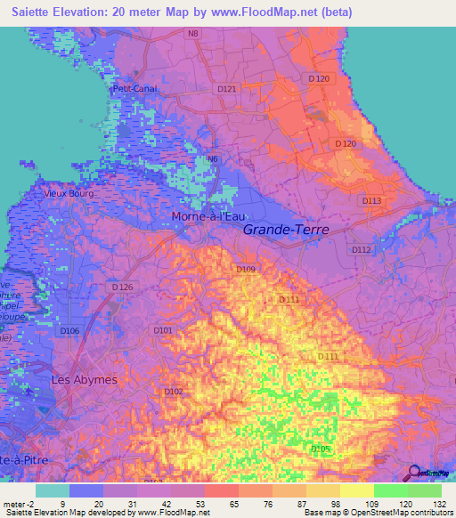 Saiette,Guadeloupe Elevation Map