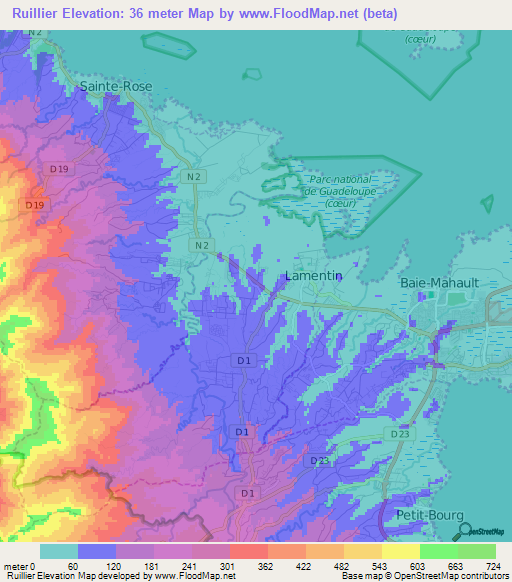 Ruillier,Guadeloupe Elevation Map