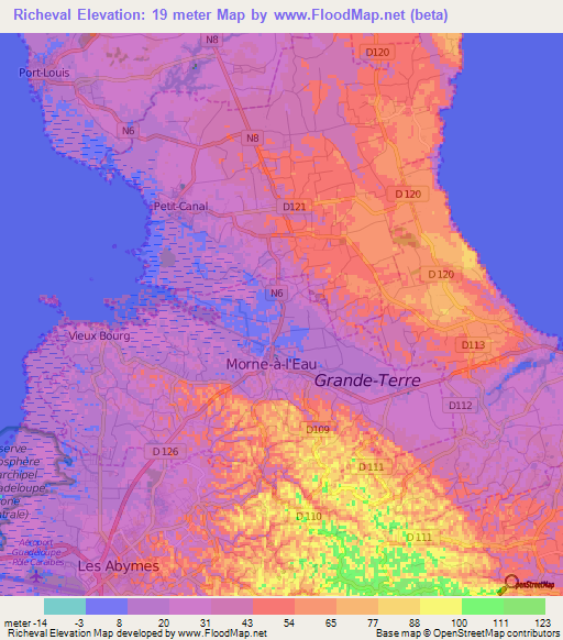 Richeval,Guadeloupe Elevation Map