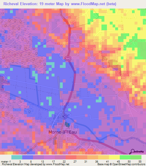 Richeval,Guadeloupe Elevation Map