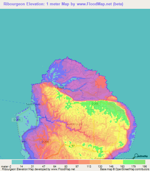 Ribourgeon,Guadeloupe Elevation Map