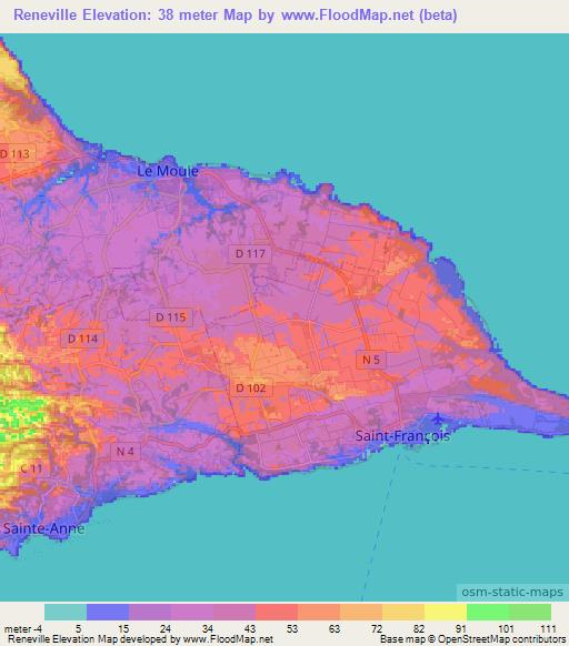 Reneville,Guadeloupe Elevation Map