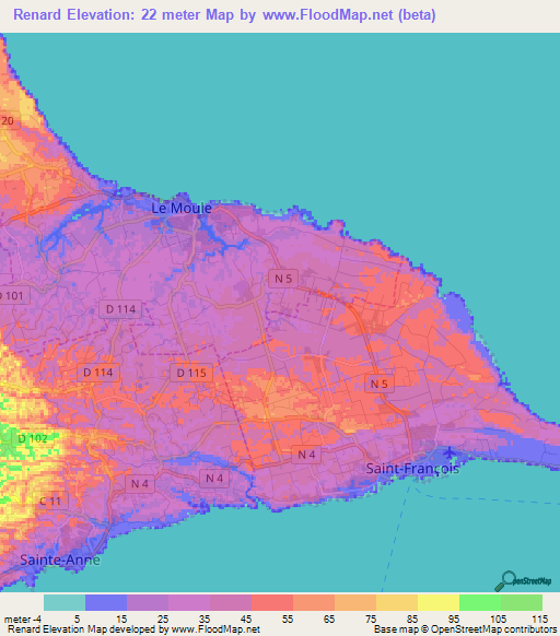 Renard,Guadeloupe Elevation Map