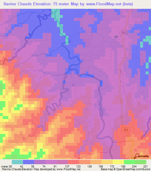 Ravine Chaude,Guadeloupe Elevation Map