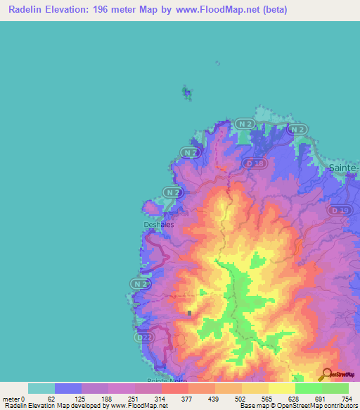 Radelin,Guadeloupe Elevation Map