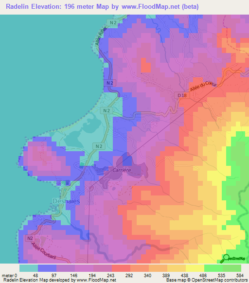 Radelin,Guadeloupe Elevation Map