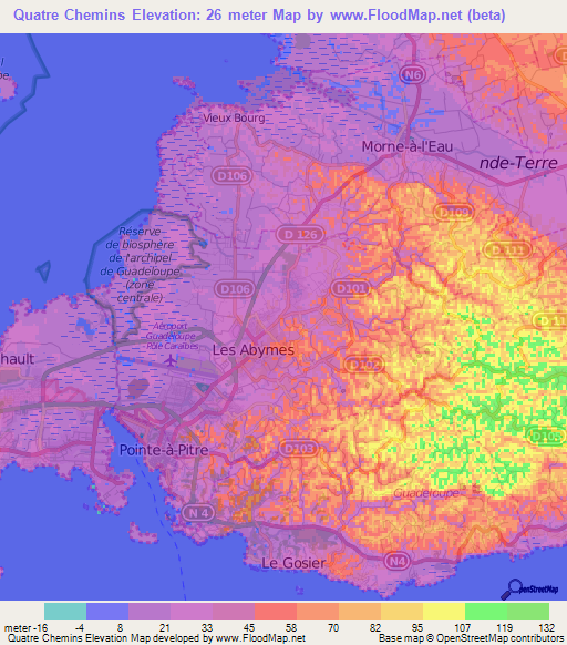 Quatre Chemins,Guadeloupe Elevation Map