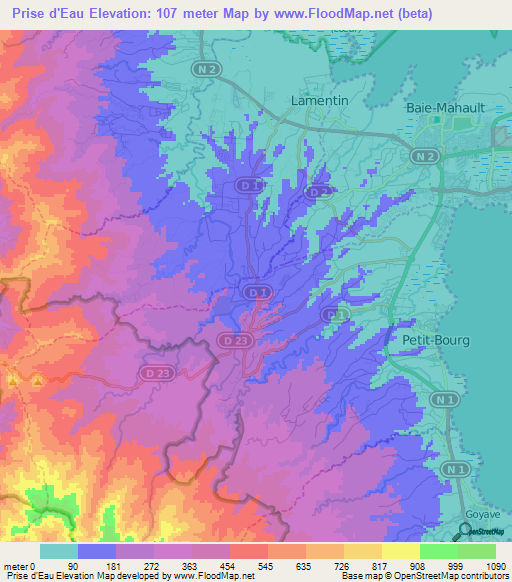 Prise d'Eau,Guadeloupe Elevation Map