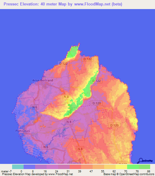 Pressec,Guadeloupe Elevation Map