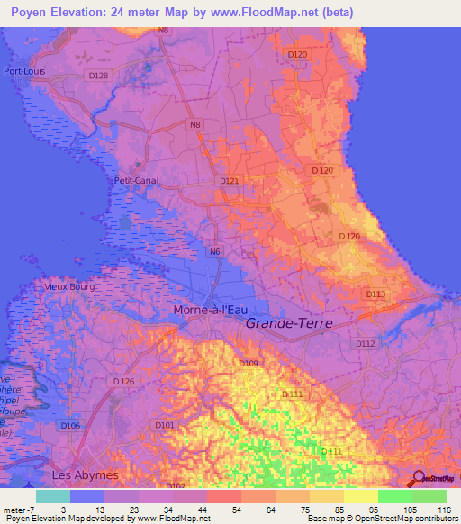 Poyen,Guadeloupe Elevation Map