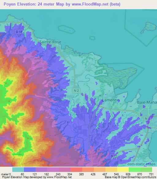 Poyen,Guadeloupe Elevation Map