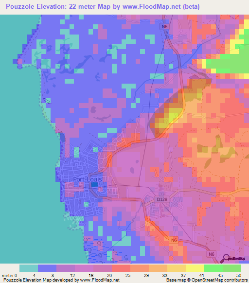Pouzzole,Guadeloupe Elevation Map