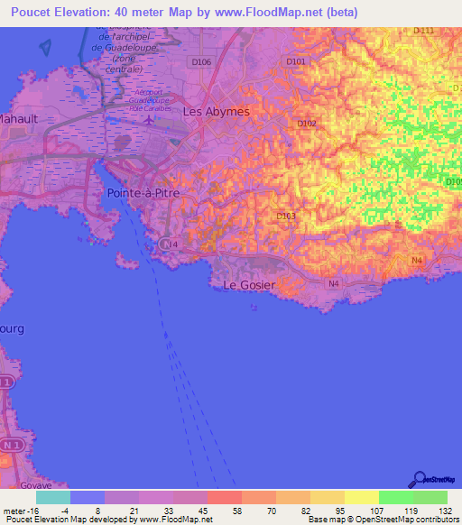Poucet,Guadeloupe Elevation Map