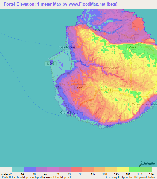 Portel,Guadeloupe Elevation Map