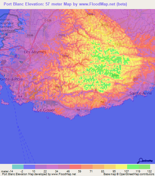 Port Blanc,Guadeloupe Elevation Map