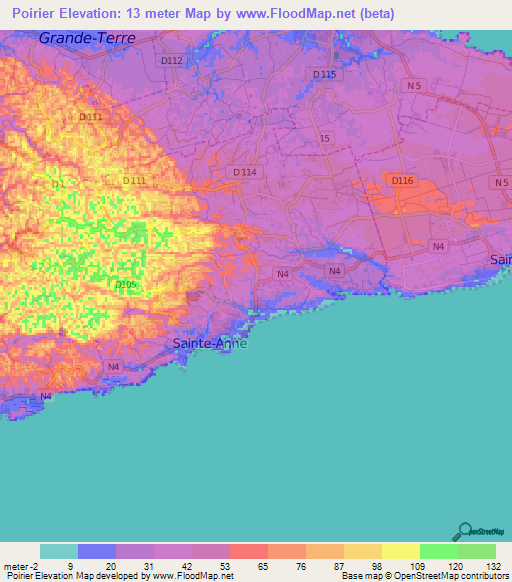 Poirier,Guadeloupe Elevation Map