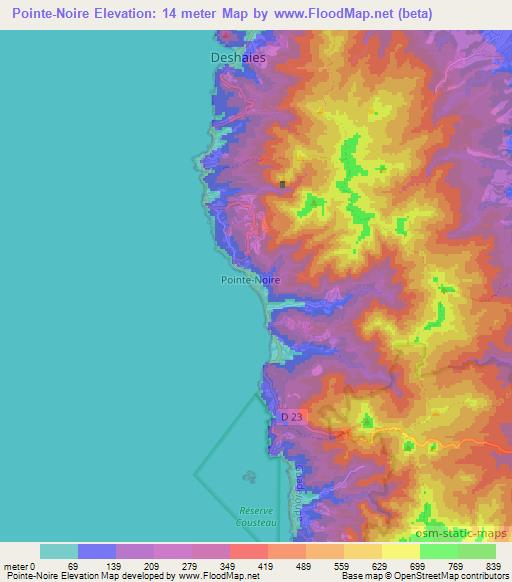 Pointe-Noire,Guadeloupe Elevation Map