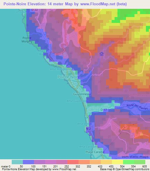 Pointe-Noire,Guadeloupe Elevation Map