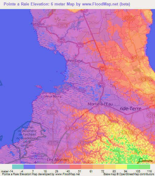 Pointe a Raie,Guadeloupe Elevation Map