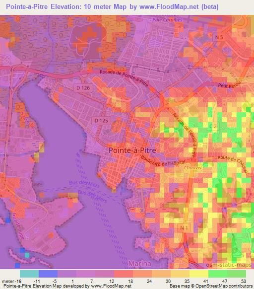 Pointe-a-Pitre,Guadeloupe Elevation Map